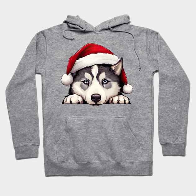 Christmas Peeking Siberian Husky Dog Hoodie by Chromatic Fusion Studio